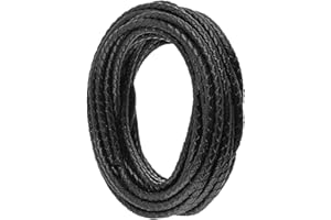 CALFOVERA 5.5 Yards Round Braided Leather Cord Genuine Black String Rope for Crafting 4MM Bolo Tie Woven Real Leather Lace Cording Folded Braiding Strip Thread for Jewelry Necklace Bracelets Wraps