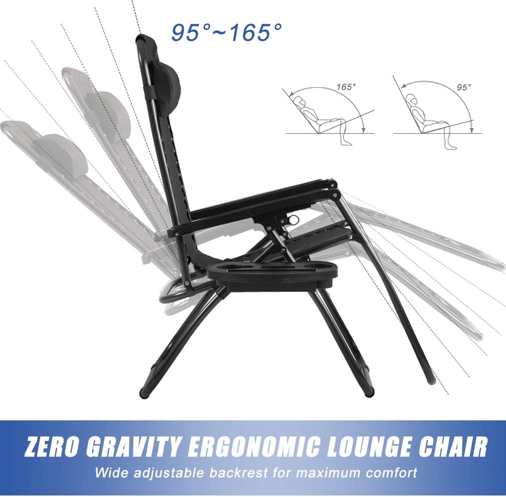 Vnewone Zero Gravity Patio Folding Anti Reclining Lounge Deck Foldable Yard with Pillow and Cup Holder, Black: Kitchen & Dining