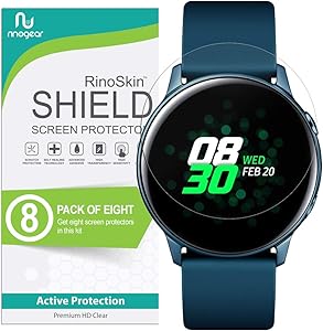 (8-Pack) RinoGear Screen Protector for Samsung Galaxy Watch Active 2 (40mm), Galaxy Watch Active Case Friendly Galaxy Watch Active2 or Active1 Screen Protector Accessory Full Coverage Clear Film