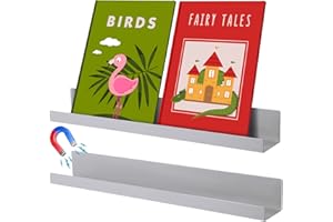 Lincia 2 Pcs Magnetic Book Shelf for Whiteboard Magnetic Shelf Metal Floating Book Shelves Magnetic Book Display Shelf Magnetic Book Shelf for Teacher Office Classroom(Silver)