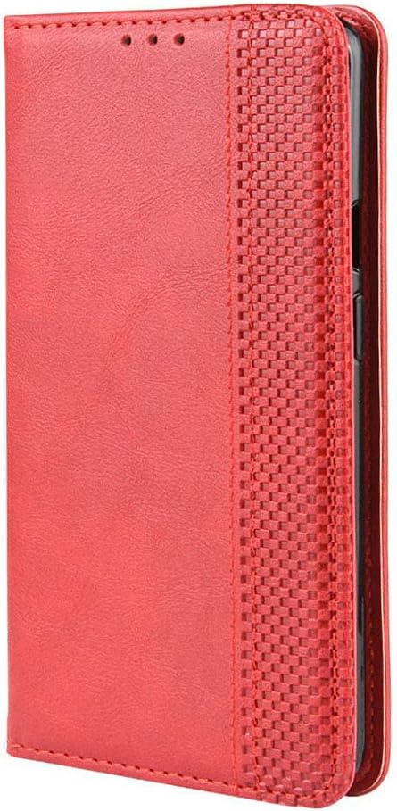 LAGUI Compatible for Huawei Y6s Case, Retro Style Wallet Magnetic Cover with Credit Card Slots and Flip Stand, red