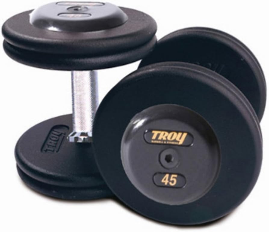Troy Barbell Pro-Style Fixed Dumbbells - Straight Handle with Rubber End Cap & Deep Set Knurling