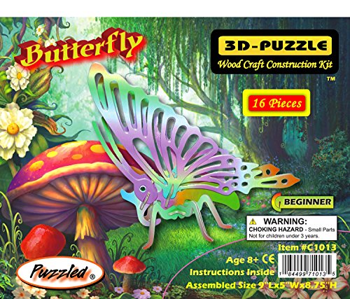 Puzzled Colorful Wood Craft Construction Butterfly 3D Jigsaw Puzzle