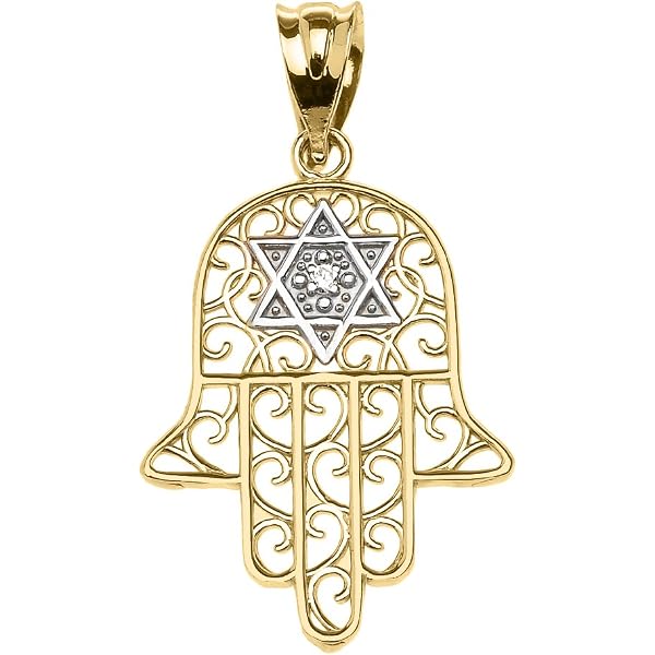 14K Yellow Gold Star Of David Pendant - Solid Textured Filigree Judaica Necklace Pendant 16x16mm