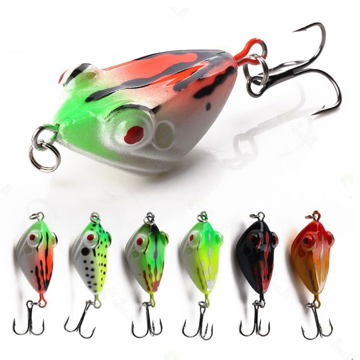 FOLANDO 6pcs Frog Soft Lures kit, Frog Fishing Bait Hooks Fishing Lures Fishing Baits Plastic Baits Kit for Fishing Trout Redfish Saltwater/Freshwater 4CM-6G-8#