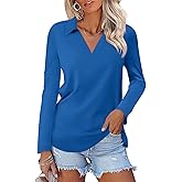 TICTICMISS Women's Long Sleeve Shirts V Neck Tunic Tops Dressy Casual Basic Tees Blouse Loose Collar Polos