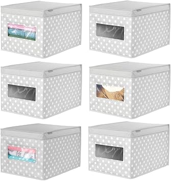 Mdesign 6er Set Stapelbare Ordnungsbox Grosse Aufbewahrungsbox Mit Sichtfenster Fur Das Kinderzimmer Kleideraufbewahrung Mit Klappdeckel Grau Und Weiss Amazon De Kuche Haushalt