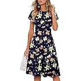 HOMEYEE Women's Vintage Short Sleeve Floral Casual Aline Midi Dress EA102
