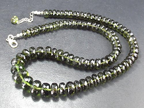 Gem Moldavite Necklace Beads W/ Sterling Silver Clasp From Czech Republic - 47cm - 202 Carats