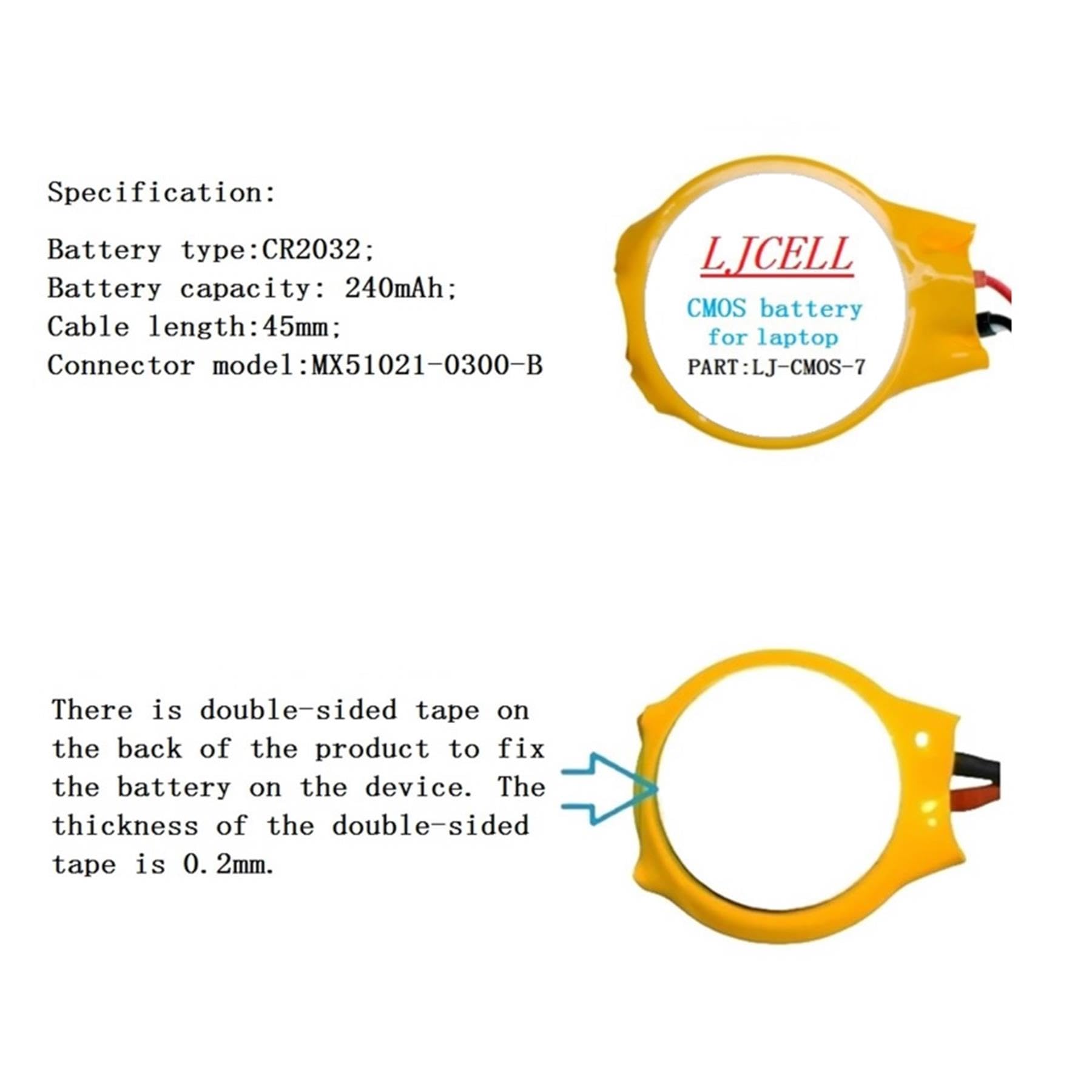 LJCELL CMOS Battery for DELL Latitude E4310 E5400 E5410 E5510 E6400 E6410 E6500 E6510 Backup BIOS RTC Battery with 3 Wire Cable and Connector