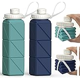 BEAUTAIL Collapsible Water Bottles 20.6oz 2 Pack, Silicone Foldable Portable Travel Water Bottle, BPA-free, Reusable Leakproof for Traveling Camping Hiking Cycling Sports Outdoor (Blue+Darkblue)