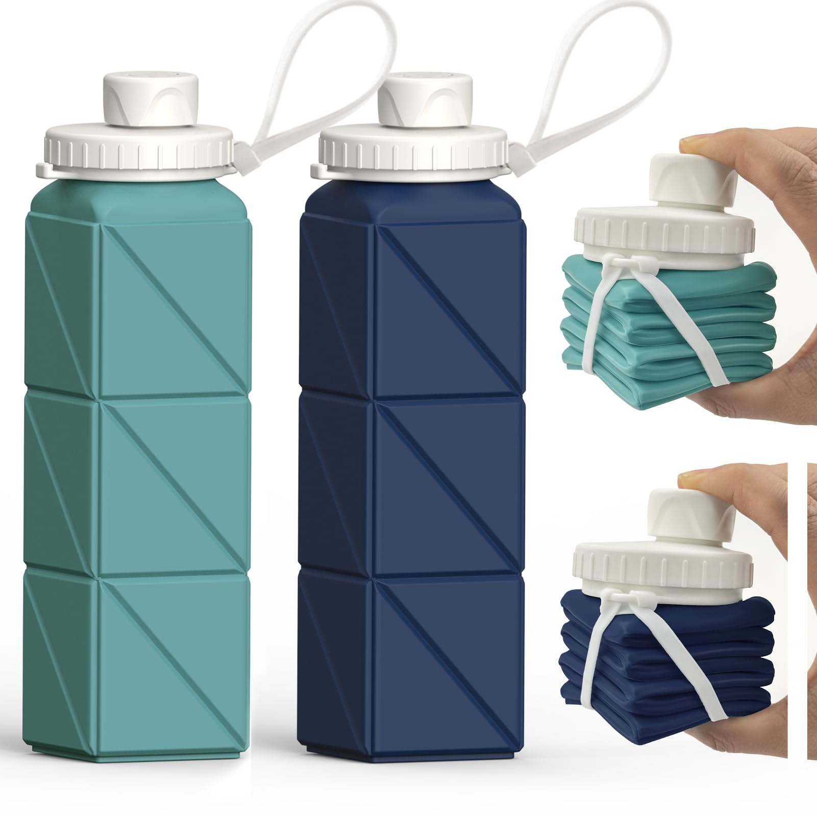 Photo 1 of BEAUTAIL Collapsible Water Bottles 20.6oz 2 Pack, Silicone Foldable Portable Travel Water Bottle, BPA-free, Reusable Leakproof for Traveling Camping Hiking Cycling Sports Outdoor (Blue+Darkblue)