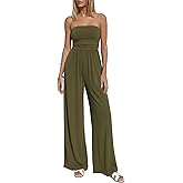 BTFBM Jumpsuits For Women Summer 2026 Beach Vacation Strapless Tube Top Jumpsuit Ruched Casual Wide Leg Pant Rompers