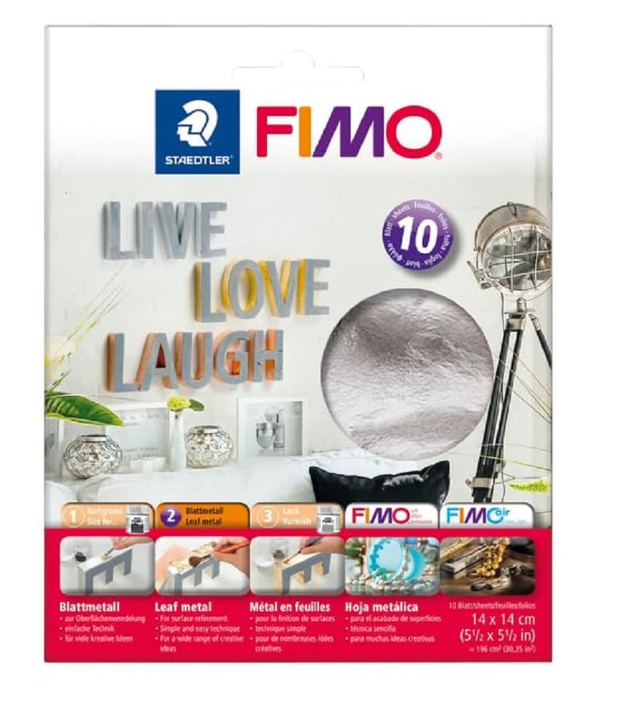 STAEDTLER 8781-81 FIMO Metallic Leaf Metal for Polymer Modelling Clay Decorating - Silver (Pack of 10 Sheets)