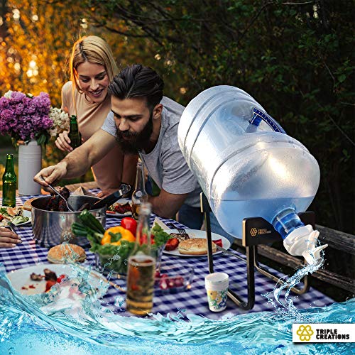 Authentic Premium 3-5 Gallon Water Jug Cooler Dispenser Stand + 2 Spouts BPA FREE 55 mm + Zipper Bag + Felt Pads ~ Portable Stainless Steel Bottle Holder Countertop ~ Valve for Non-threaded Crown Tops