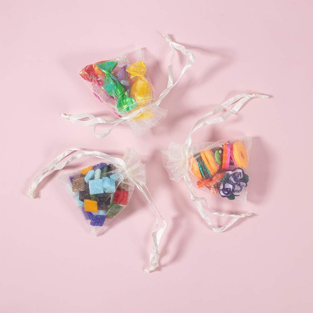NBEADS 100 Pcs Small Organza Bags Wedding Favour Party Gift Bags Jewelry Pouches, 2.75" x1.96", White - Image 4