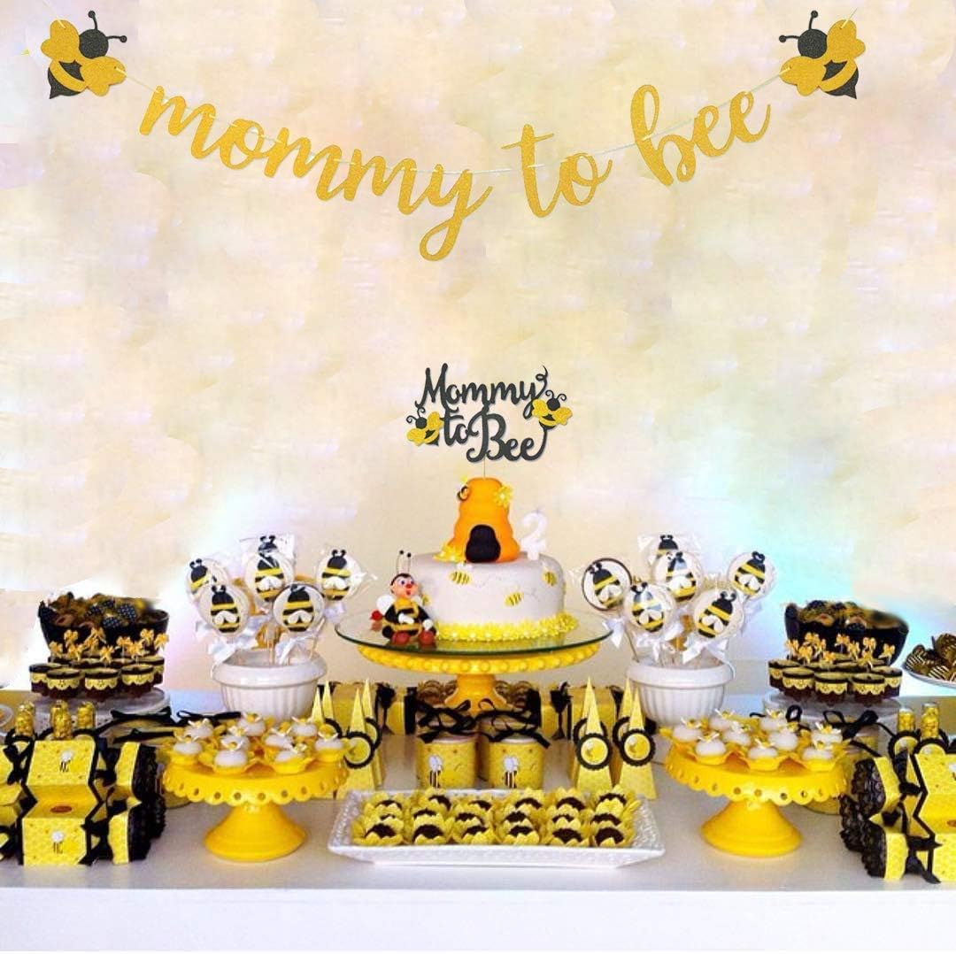 Dusenly Pack of 4 Mommy To Bee Banner Mommy To Bee Cake Topper and Bee balloon Bumble Bee Baby Shower Banner Gender Reveal Party Decorations - Image 4