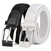 2 Pieces Braided Woven Elastic Stretch Canvas Belts for Men Women