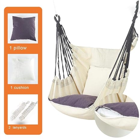 Quuy Hangesitz Hangesessel Baumwoll Canvas Garten Schaukel Hangender Stuhl Mit Kissen Kissen Seil Freizeit Hangeseil Schaukelsitz Fur Studentenwohnheim Innenhofdeck 130 X 100 Cm 200 Kg Kapazitat Amazon De Kuche Haushalt