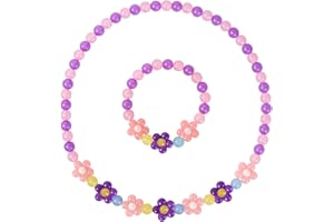 Yarkeuier Girls Jewelry Set - Cute Flower Beads Necklace Bracelet-Toddler Girls Flower Jewelry - Stretchy Chunky Costume Jewelry Present Toy-Purple