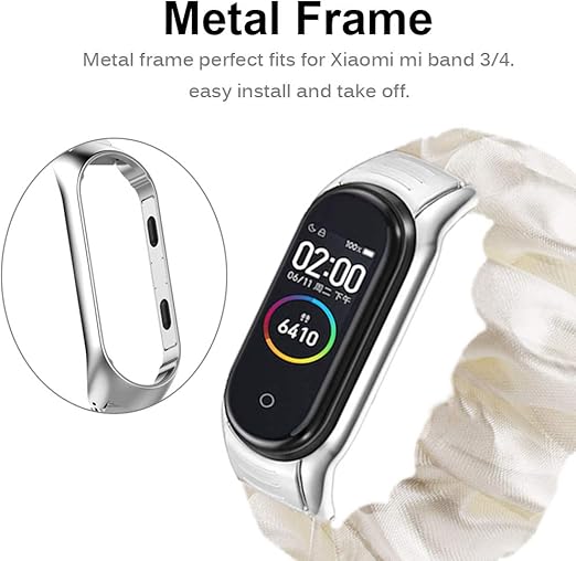 Miimall Correa Scrunchies Compatible con Xiaomi Mi Band 3 / Mi Band 4, Suave Tela Estampada Elástica Pulsera de Repuesto con Marco Metal para Xiaomi ...