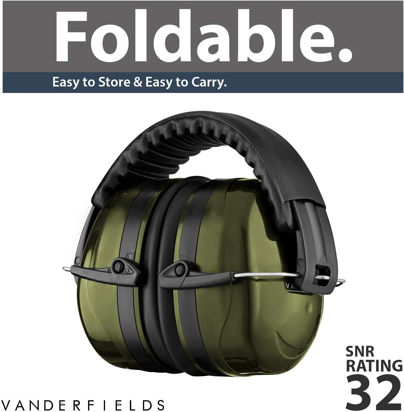 Ear Defenders Adult - Foldable Hearing Protection Ear Muffs Noise Cancelling - Perfect for DIYm Working, Shooting, Gardening - Adjustable Headband for Adults Men Women - 2 Years Warranty - Green - - 