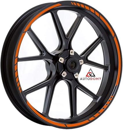 Amazon Fr Autodomy Autocollants Stickers Kit Bandes Jantes Moto Ensemble Complet Pour 2 Roues Jantes De 15 A 19 Pouces Sport Design Orange