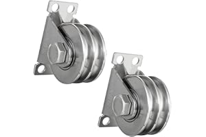 SHINICO Double Groove Cable Fixed Pulley Block, Heavy Duty Stainless Steel, Bearing Inside, Good for Pulley Lifing System 2Pack
