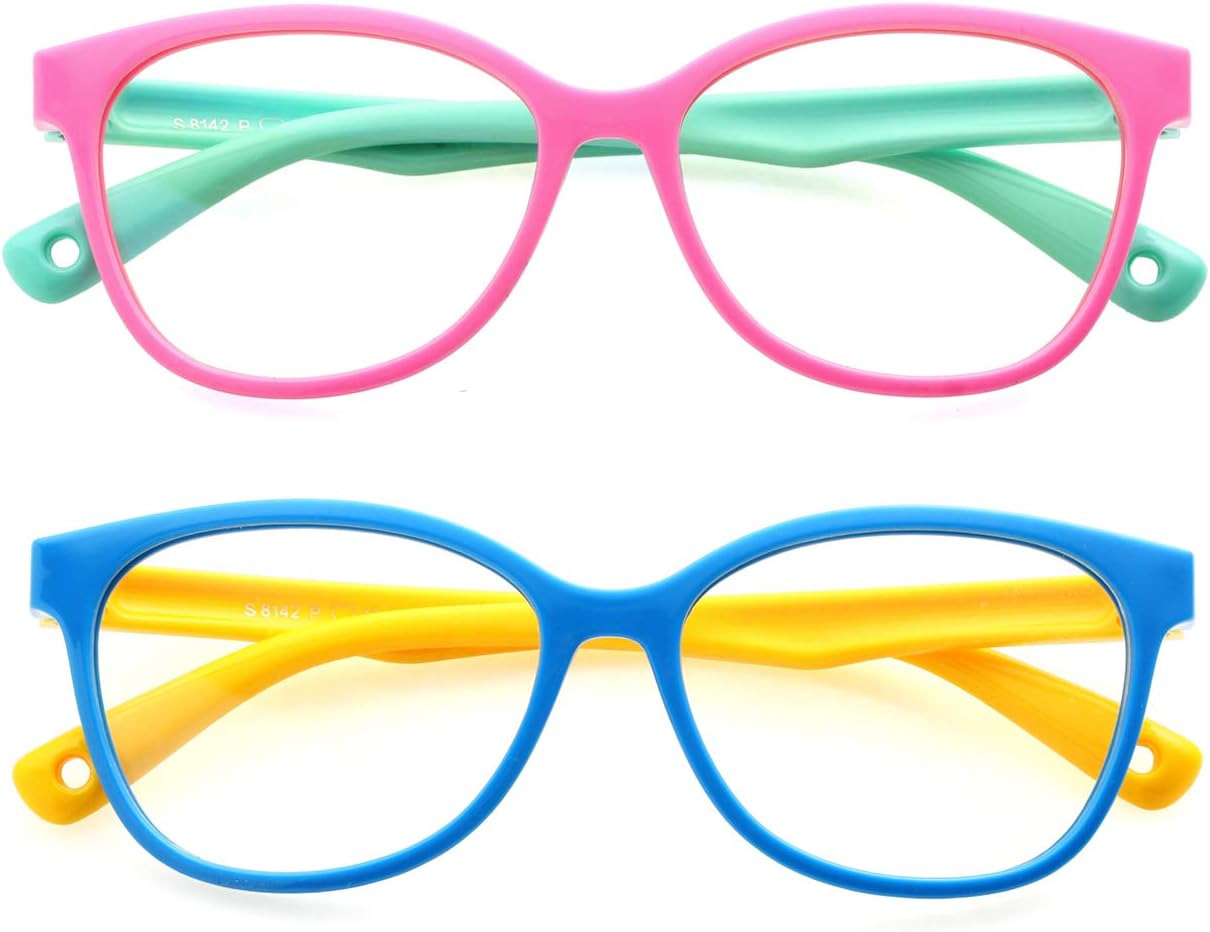 Kids Blue Light Blocking Glasses TPEE Rubber Flexible Frame With Glasses Rope, for Children Age 2-10