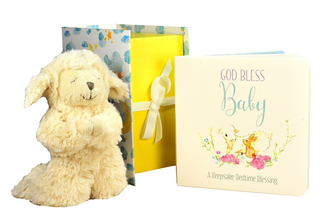 Baby Gift Set with Praying Musical Lamb and Prayer Book in Keepsake Box for Boys and Girls : Baby