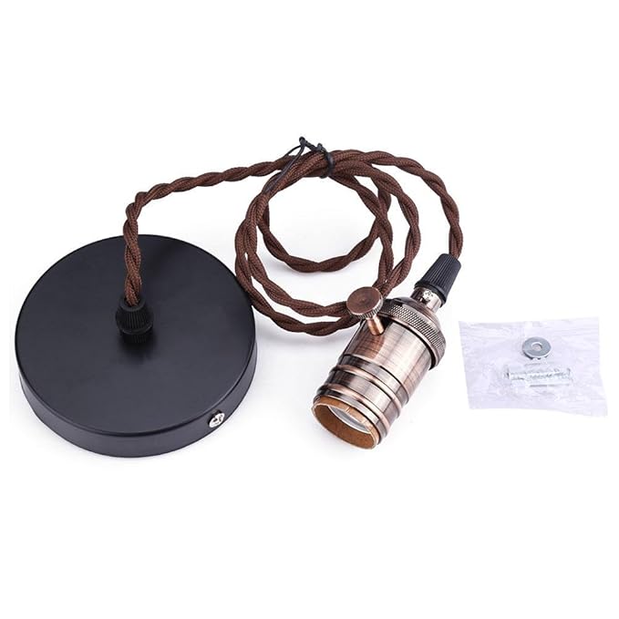 Fdit Metal E27 E26 Ceiling Mounted Bulb Lamp Socket Holder With Hanging String(1.50 x 3.54in-Red Bronze)