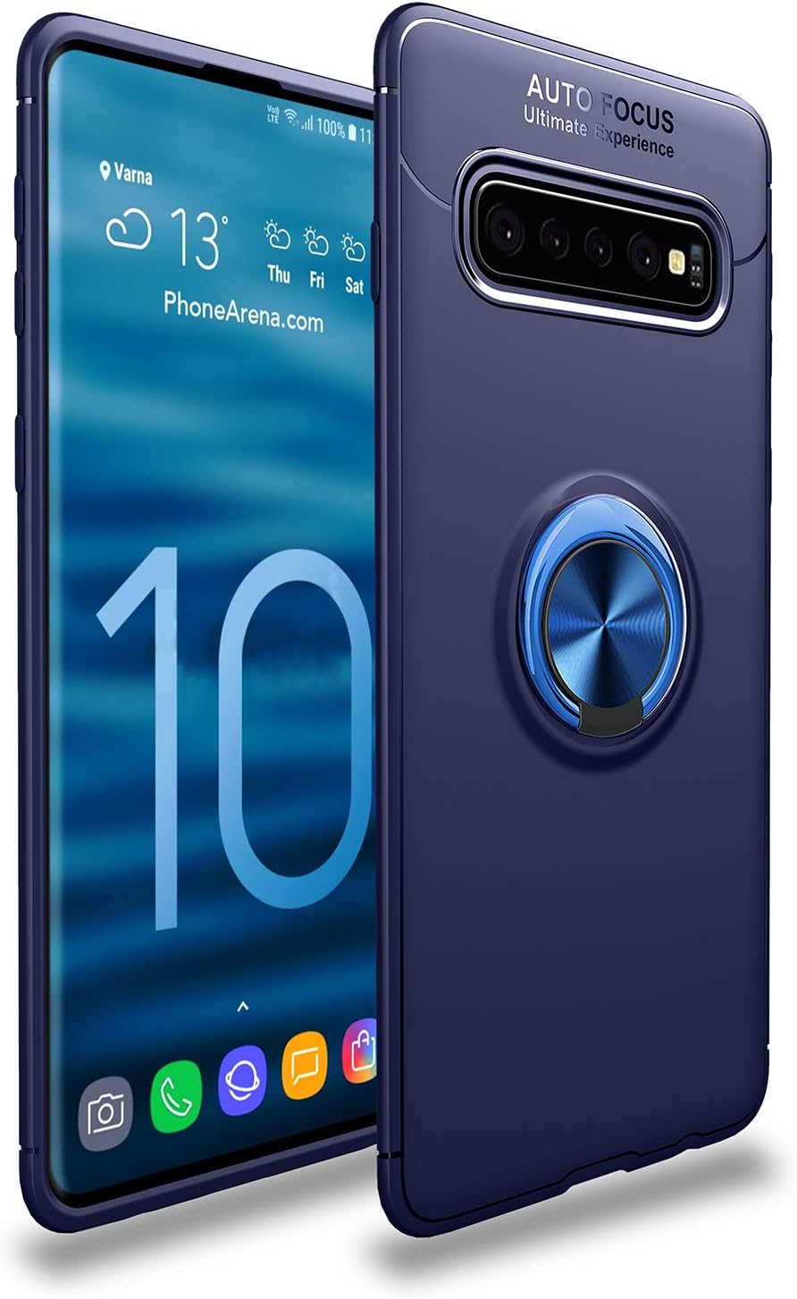 Case for Samsung Galaxy S10 Plus HXC Soft TPU Material Suitable for Automotive Magnet Brackets Invisible Ring Bracket Multi-Function Protective Shell (Blue)