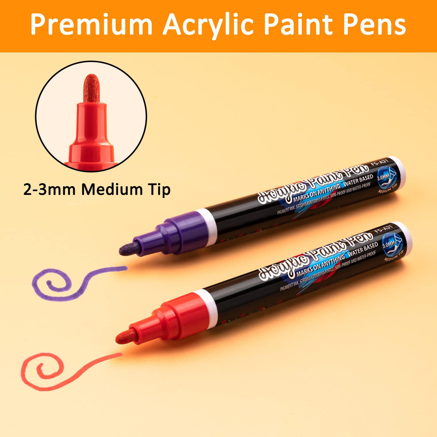 IJIANG 24 Colors Acrylic Paint Pens Marker, Permanent Acrylic Paint Markers for Rock Painting, Ceramic, Stone, Wood, Glass, Canvas, Fabric, Plastic, Egg, Scrapbook, DIY Making Arts and Crafts