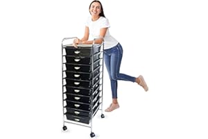 USTECH US TECH Storage Organizer for Art Supplies Beauty Products Kids' Cafts & Makeup with 10-Drawer Multipurpose Rolling Storage Organizer (10 Tier, Black)