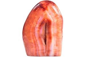 AMOYSTONE Red Agate Quartz Crystal Tower Polished Rock Stone Collection Home Office Decor, Irregular 1.4~1.7 LBS