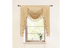 ELKCA Thick Chenille Window Curtains Valance for Living Room Luxury Gold Waterfall Valance for Bedroom,Rod Pocket (W39,1 Panel)