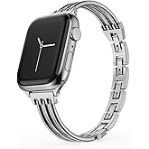 Vipluck Metal Watch Band for Apple Watch 38mm 40mm 41mm 42mm 44mm 45mm 46mm 49mm, Women's, Slim Exquisite Fashion Stainless Steel Watch Band for iWatch Series 10 9 8 7 6 5 4 3 2 1 SE Ultra Silvery