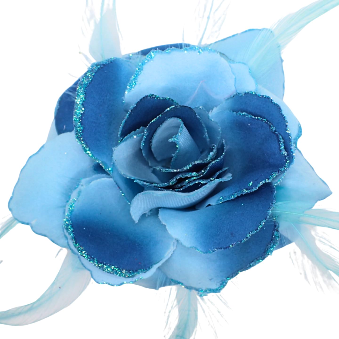 Topkids Accessories Rose Flower Hair Clip Hairband Floral Corsage Fascinator Hair Band Aligator Beak Grip for Women & Girls Wedding Prom Party Special Occasion (Turquoise 2Tone)