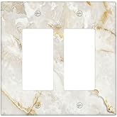 ybclf White Gold Marble Light Switch Cover 2 Gang Double Rocker Wall Plate Decorative Golden Lightswitch Switchplate Faceplate for Bathroom Kitchen Bedroom