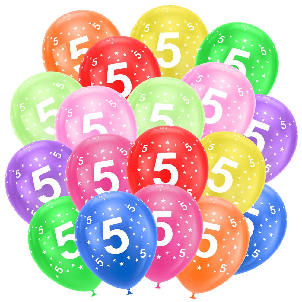 Photo 1 of Ainiv 5th Birthday Balloons 18PCS, 12inch Numbers Printed Latex Party Balloons, 5th Anniversary Party Supplies Balloons, Numbers Balloons Decorations for Girls Boys 5 Year Old Birthday Party