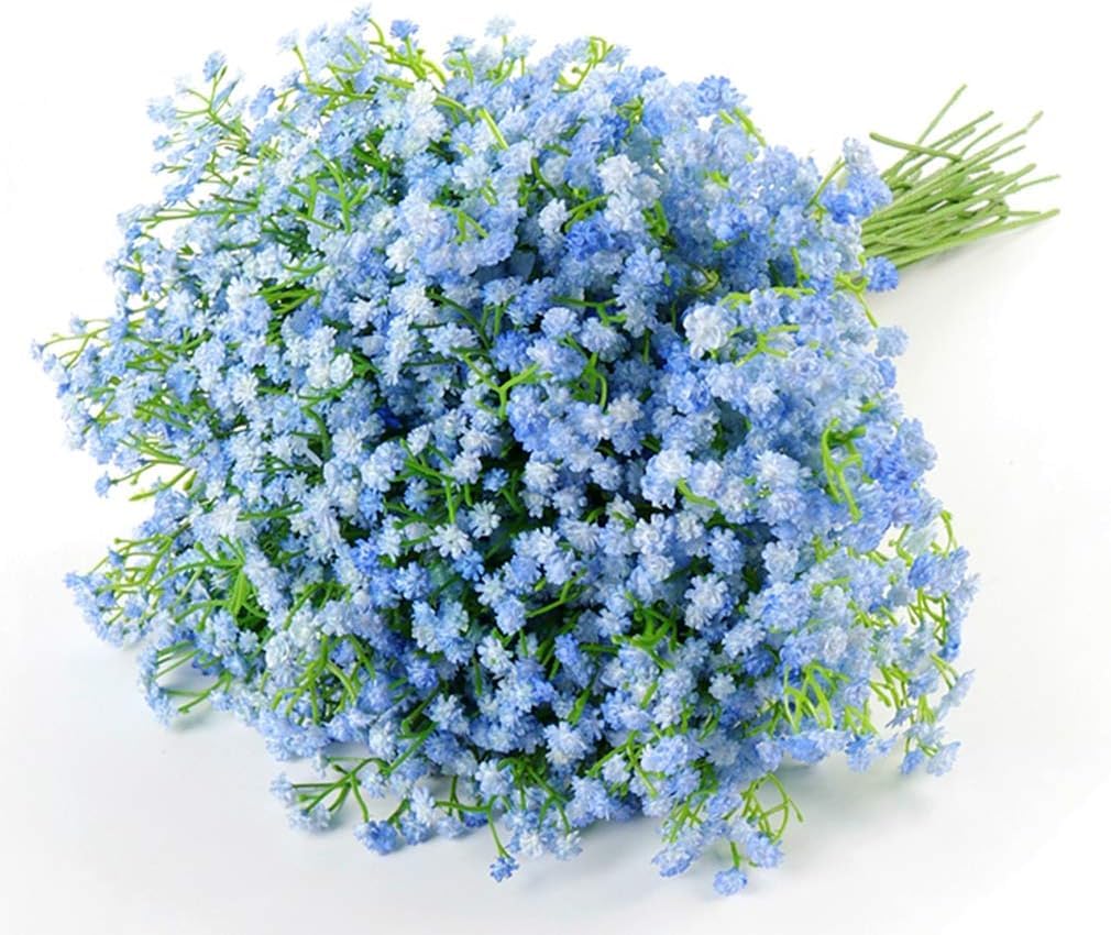 DEEMEI 15Pcs Artificial Babys Breath Flowers, Artificial Gypsophila Blue Fake Flowers Bouquets Real Touch for Arrangements Wedding Home Decor Table Party DIY Wreath, Blue