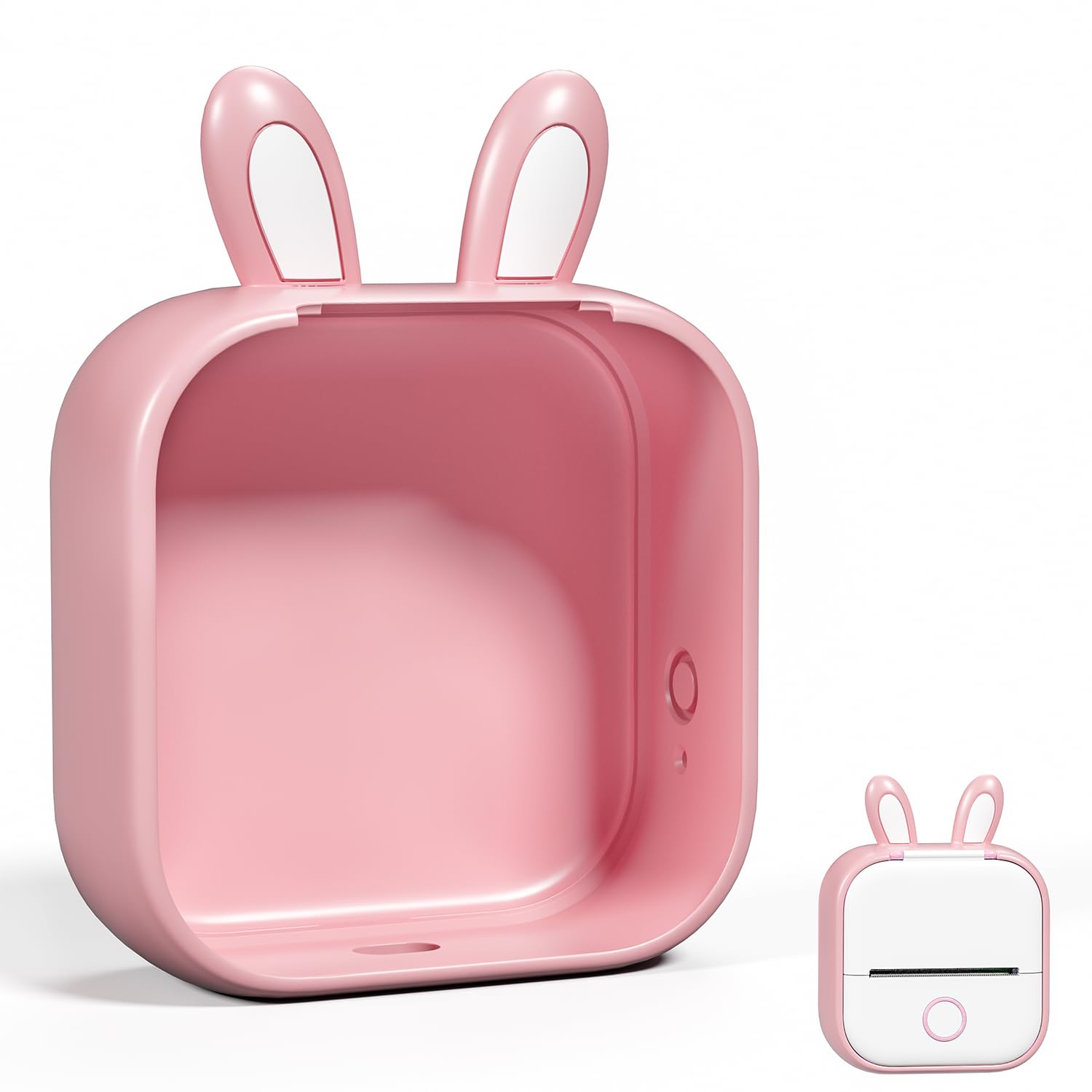 Memoking T02 Protective Case-Bunny Ears Shape Soft Silicone BPA-Free Cute Design Printer Cover, Compatible with T02 Mini Bluetooth Wireless Portable Mobile Pocket Printer, Pink
