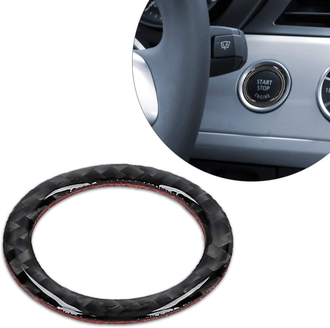 kwmobile Start Stop Button Ring for BMW BMW 3 Series E90/E91/E92/E93 - Carbon Fiber Car Trim Cover Sticker Frame - Black