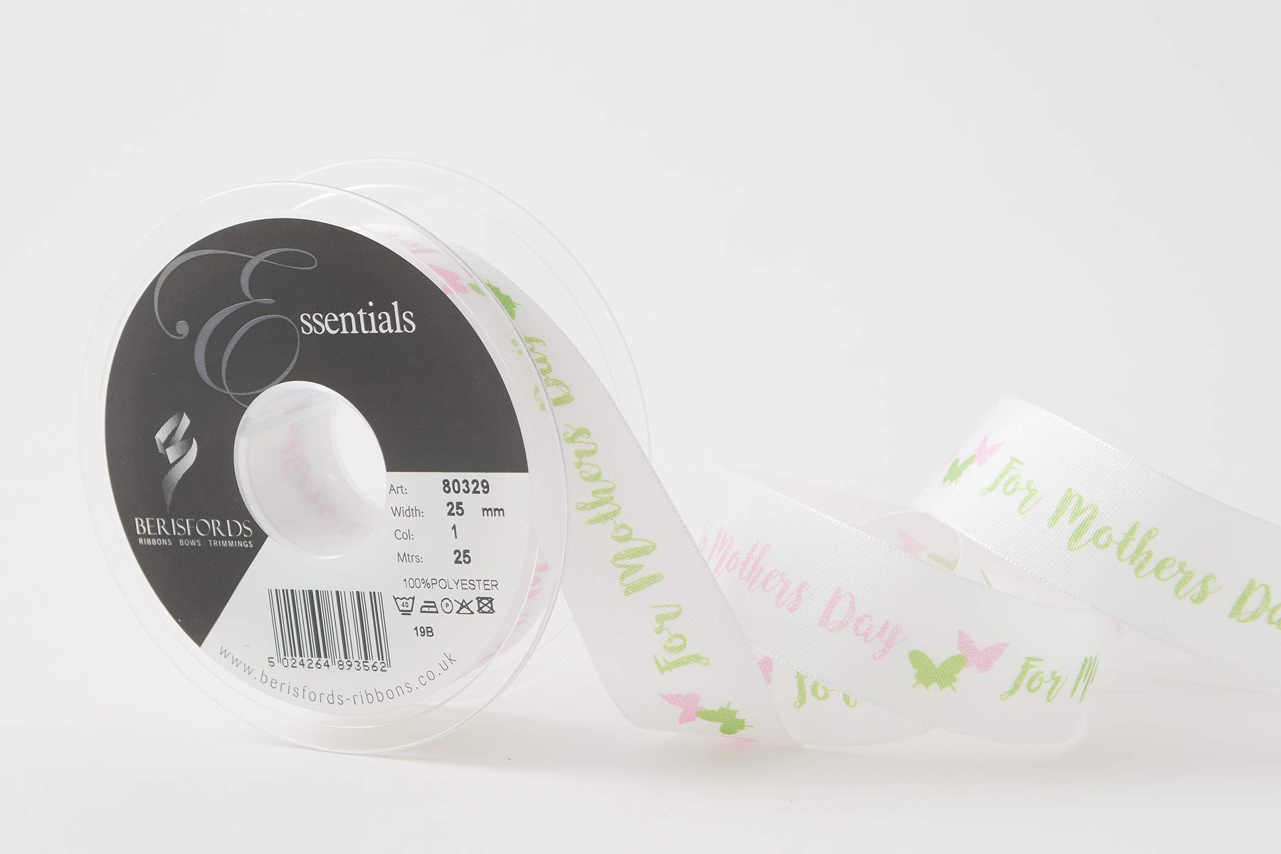 Berisfords Ribbon, White, 25mm x 25m roll