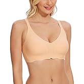 Women's Wireless Seamless Bras No Underwire V Neck Push Up Bras Full Coverage Bralettes Adjustable T-Shirt Bra