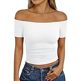 Trendy Queen Summer Off The Shoulder Tops for Women Going Out Short Sleeve Shirts Cute Y2K Sexy Basic Clothes 2026 Fashion