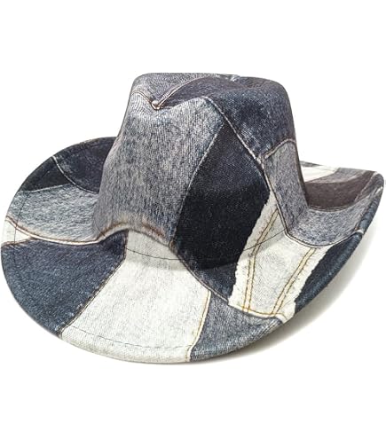 Patchwork Tie Dye Cowboy Hat - Wide Brim Unisex Western Costume Hat FUNUONY Tie Dye Denim Patchwork Cowboy Hat for Women Men  main image 2