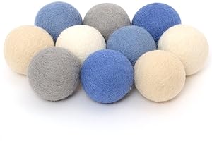 Glaciart One Felt Balls, Felt Pom Poms (10 Pieces) 4 Centimeters - 1.6 Inch, Handmade Felted 5 Colors Balls for Cats, Felting and Garland