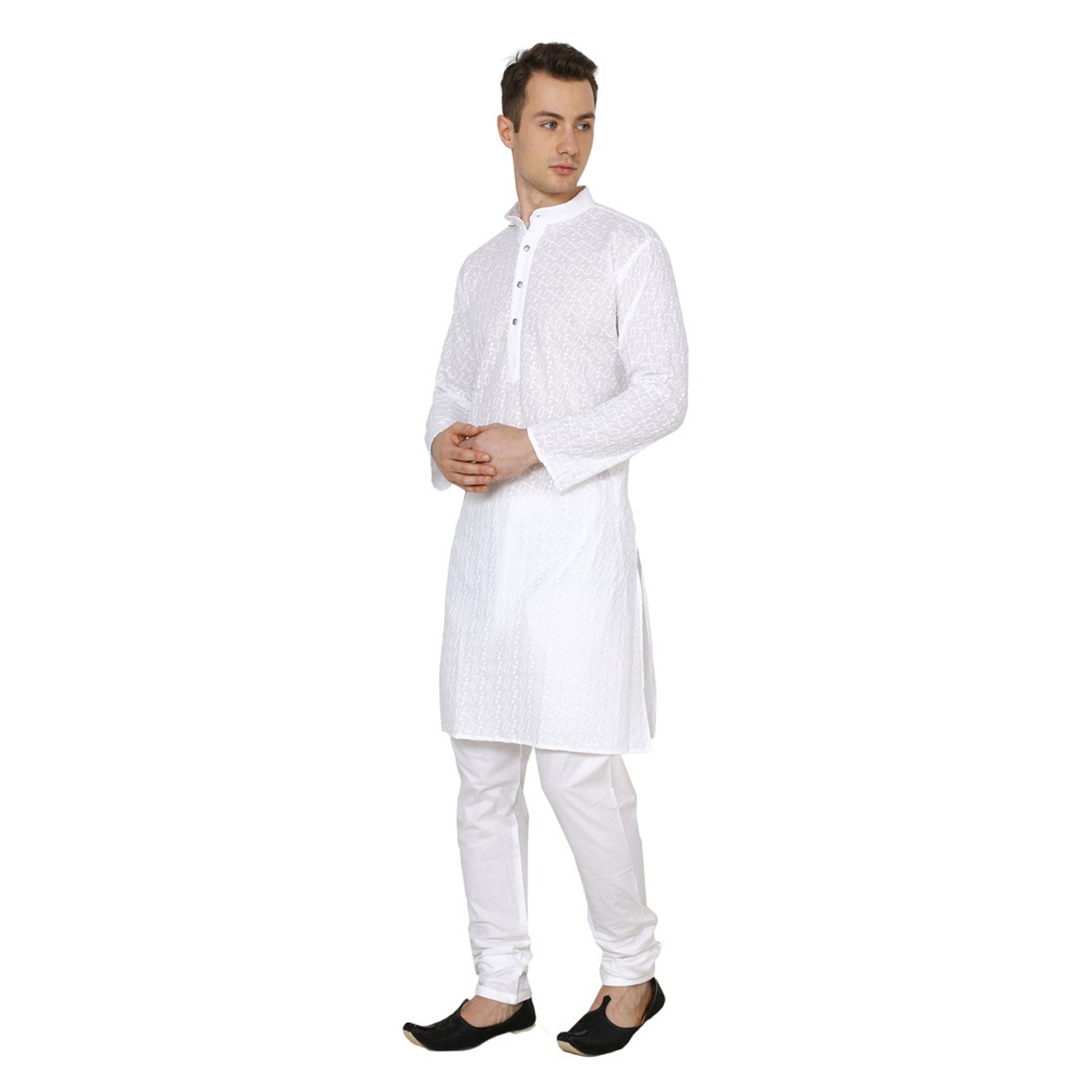 royal kurta mens cotton lucknowi chikan embroidered kurta churidar set