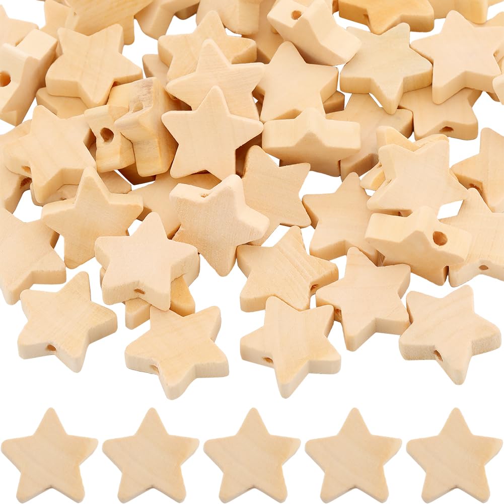 SUNNYCLUE 1 Bag 120Pcs Wooden Star Beads Star Shaped Wooden Beads Lovely Natural Maple Wood Unfinished Five Point Stars Spacer Beads for Crafts Jewellery Making Bead Assortments DIY Bracelet Necklace